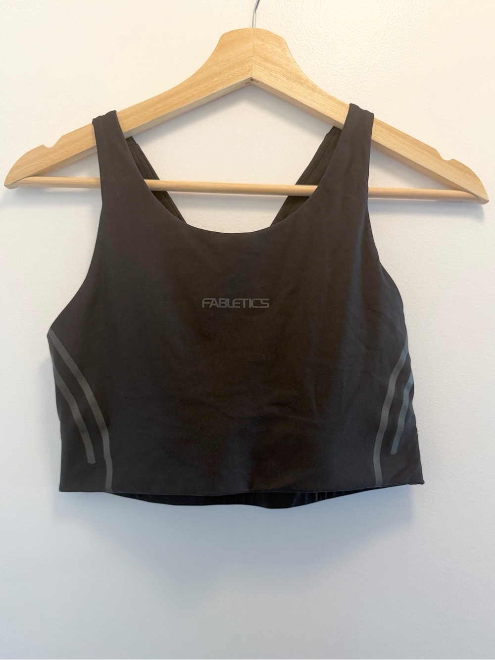 Fabletics Black Crop Sports Bra with Reflective Accents and Cross Back Size M